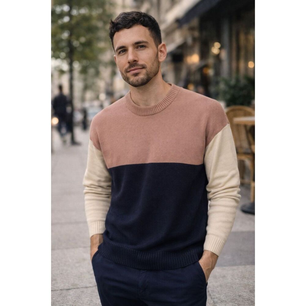 ZARA‎ Colorblock Cotton Knit Crewneck Sweater Large